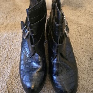 Ana afra Black Buckle Ankle Boots Booties with  zip Size 6.5 EUC